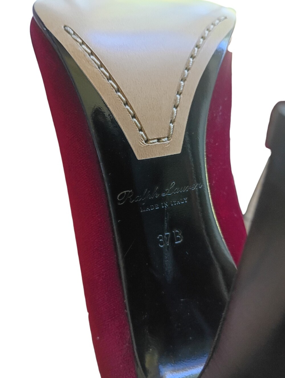 Ralph Lauren Purple Label Red Velvet Heels Size 37B Box Included - Picture 5 of 7